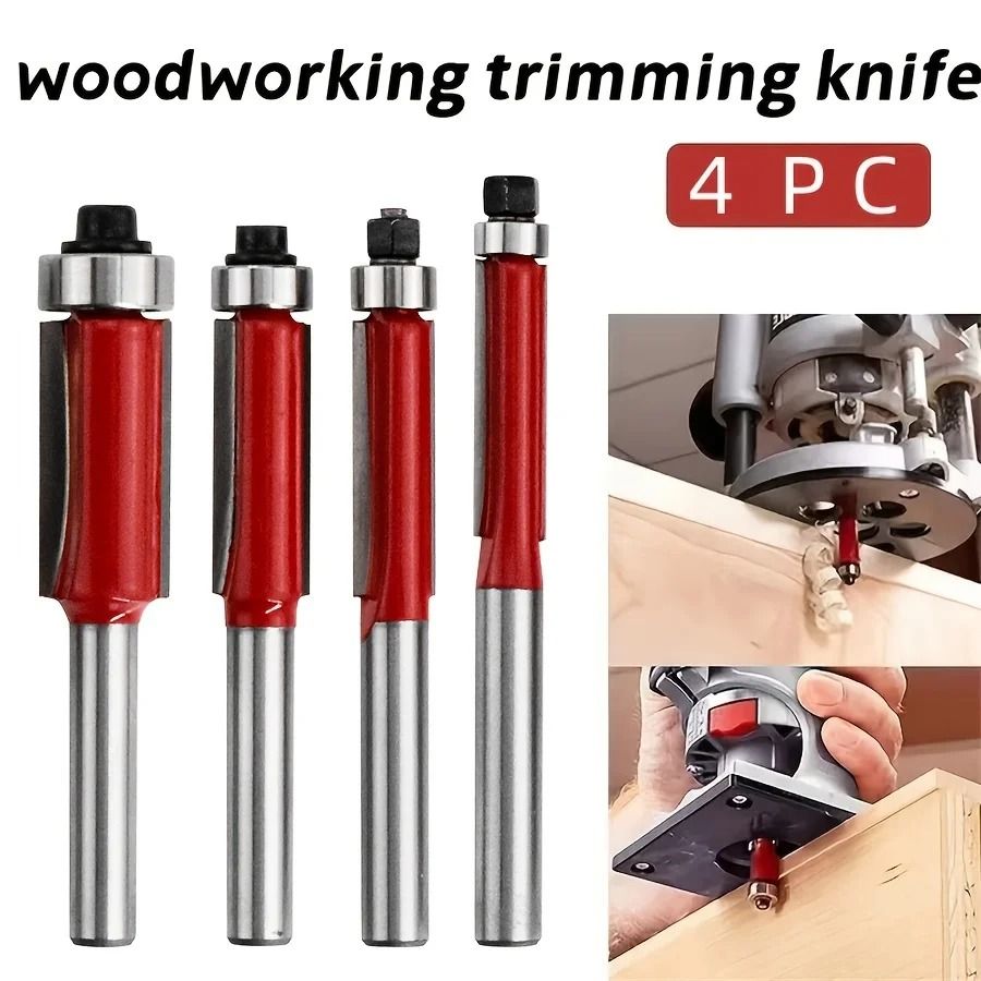Premium 4 Piece Woodworking Router Bit Set For Smooth Cutting And Detailing Premium 4 Piece Woodworking Router Bit Set For Smooth Cutting And Detailing