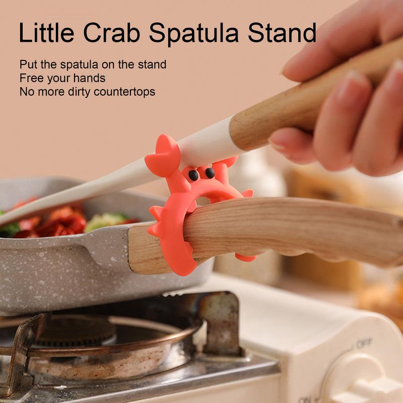 Crab Shaped Silicone Utensil Rest, Anti Overflow Stove Top Spatula & Ladle Holder Kitchen Gadget light Green
