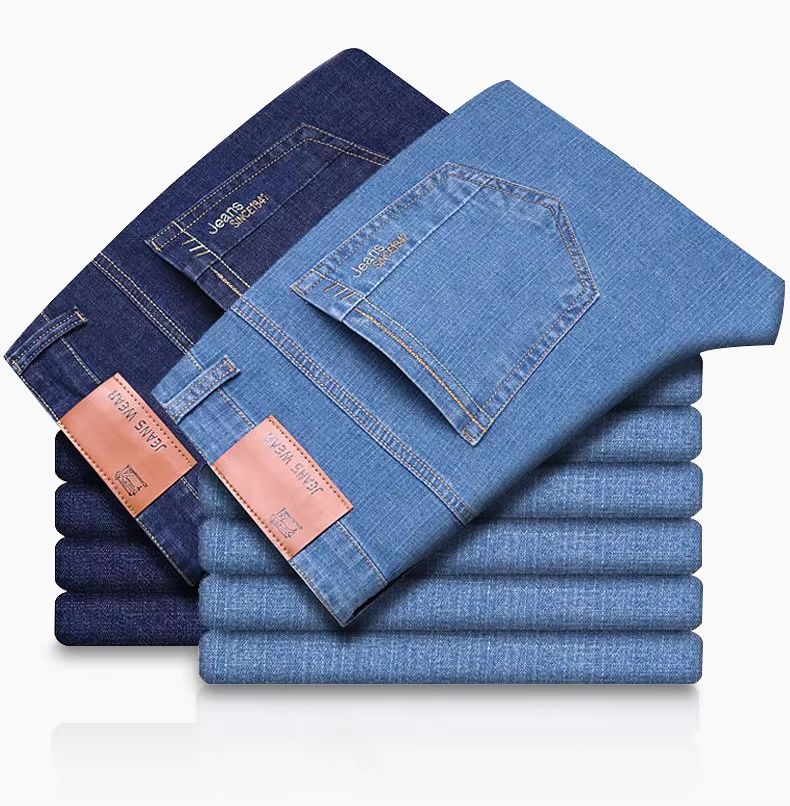 Summer Thin Elastic Waist Cotton Straight Casual Men's Pants sky Blue 31