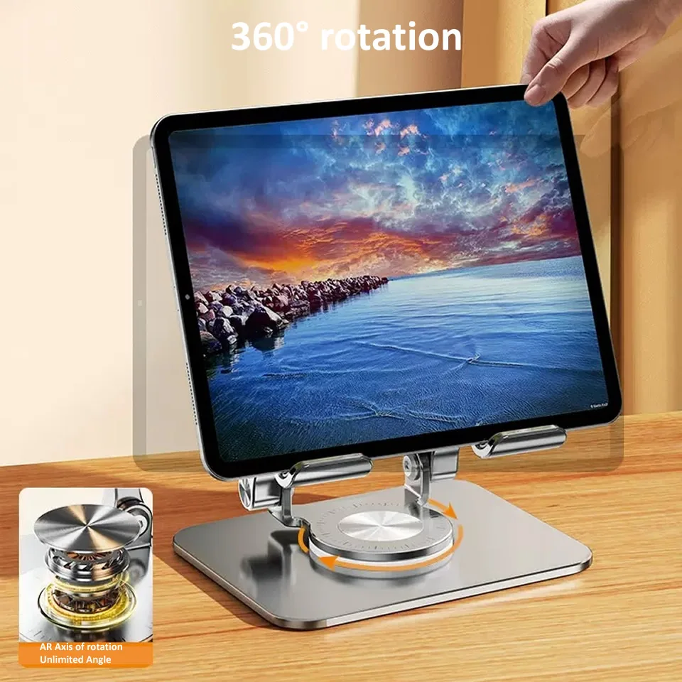 Adjustable Foldable Tablet Holder For IPad, 360 Rotation Aluminum Phone Stand Compatible With IPad Pro Air Mini kele silver