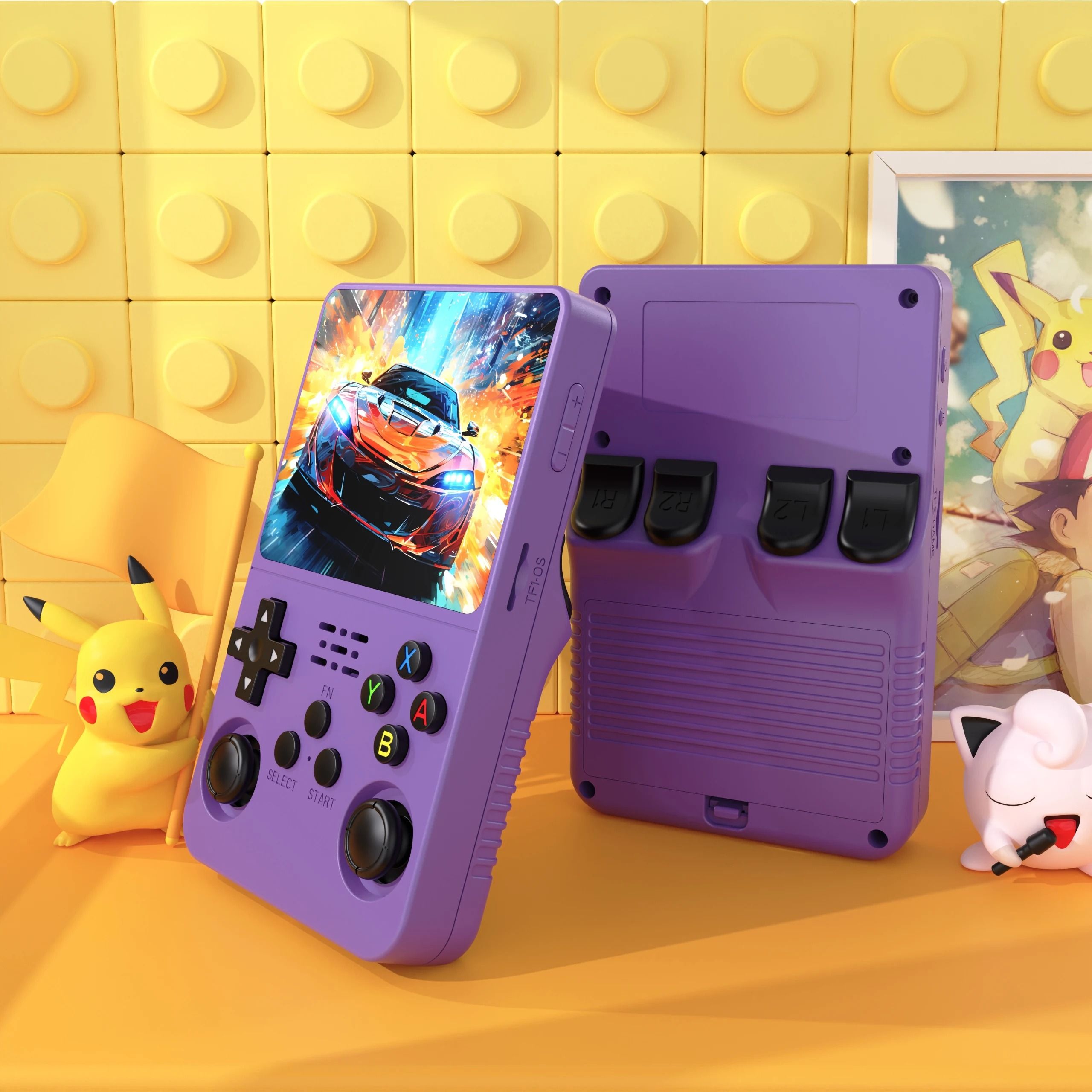 Retro Handheld Video Game Console Linux System 3.5 Inch IPS Screen Portable Gaming Player 64gb Violet