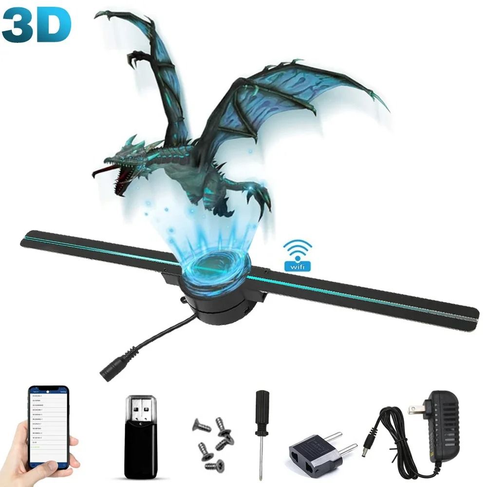 3D Hologram Fan 42CM WiFi Holographic Projector Advertising Display Light us eu Plug