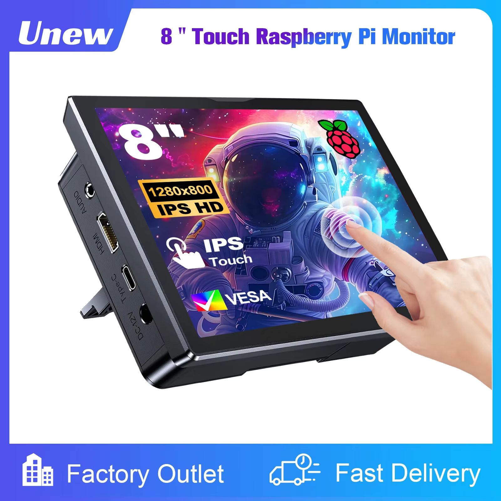 8 Inch Raspberry Pi 5 4 Touchscreen Monitor 1280x800 LCD With Built in Fans & Speaker cx080pi a jp Plug
