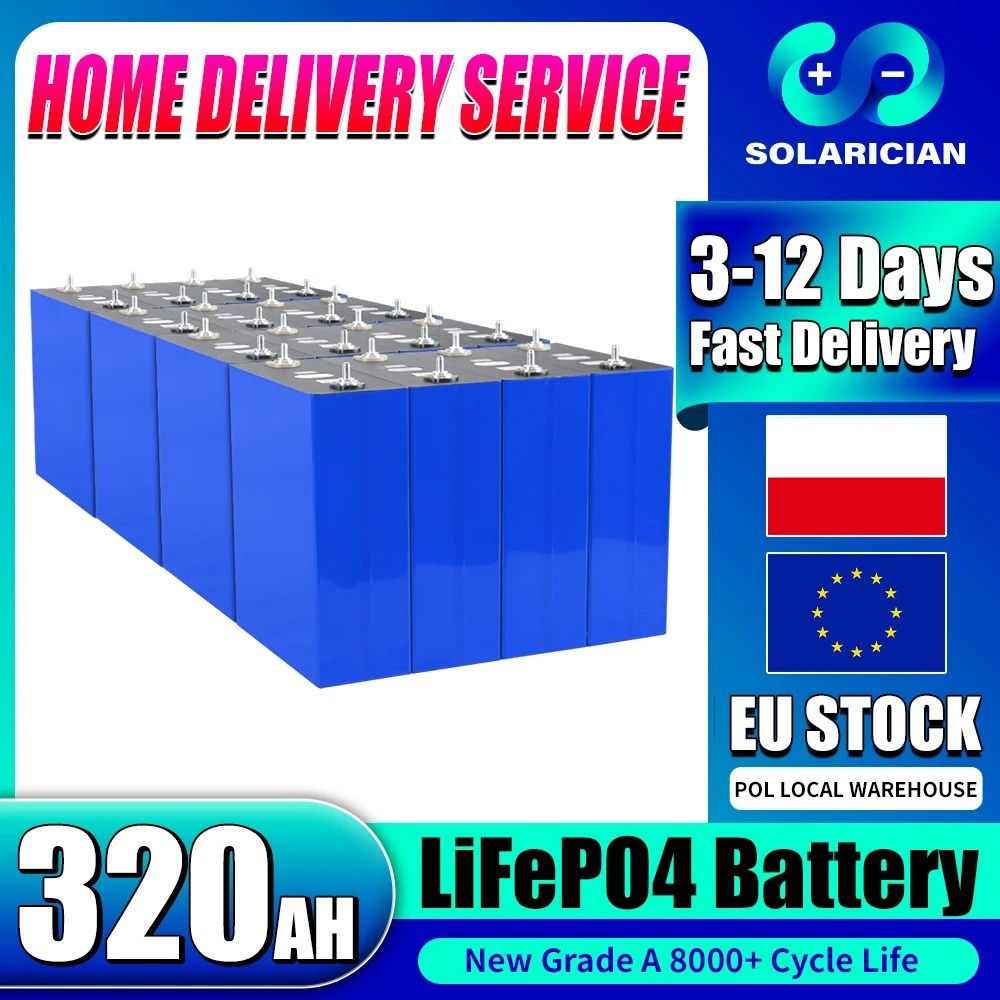 Grade A 320Ah LiFePO4 3.2V Rechargeable Battery Cell For RV Solar Golf Cart And DIY Energy Storage 4 Pcs