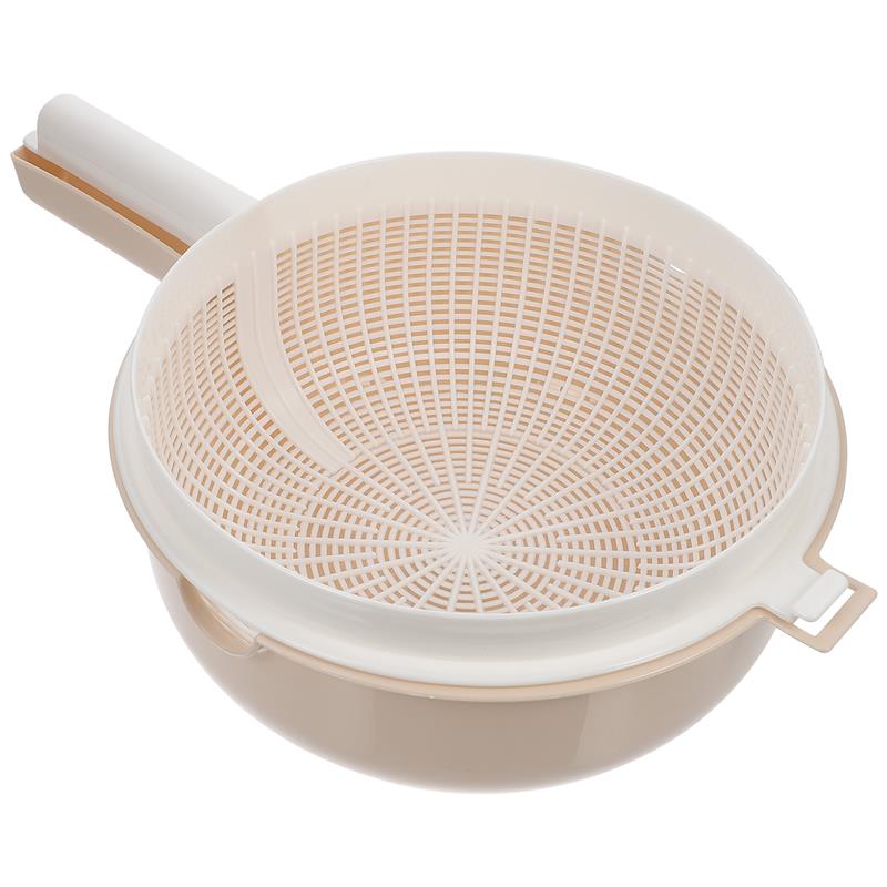 Fruit Vegetable Strainer Basket Kitchen, Double Layer Drainage Colander Bowl, Handled Pasta Strainer Vegetable Wash Bowl beige