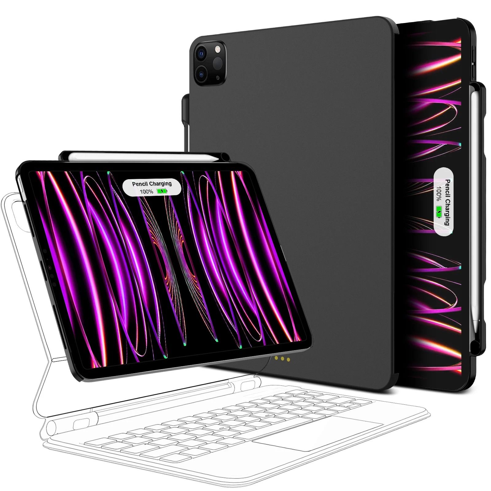 Magnetic Case With Pencil Holder For IPad Pro, IPad Air, And Magic Keyboard Compatibility air 6 13 black