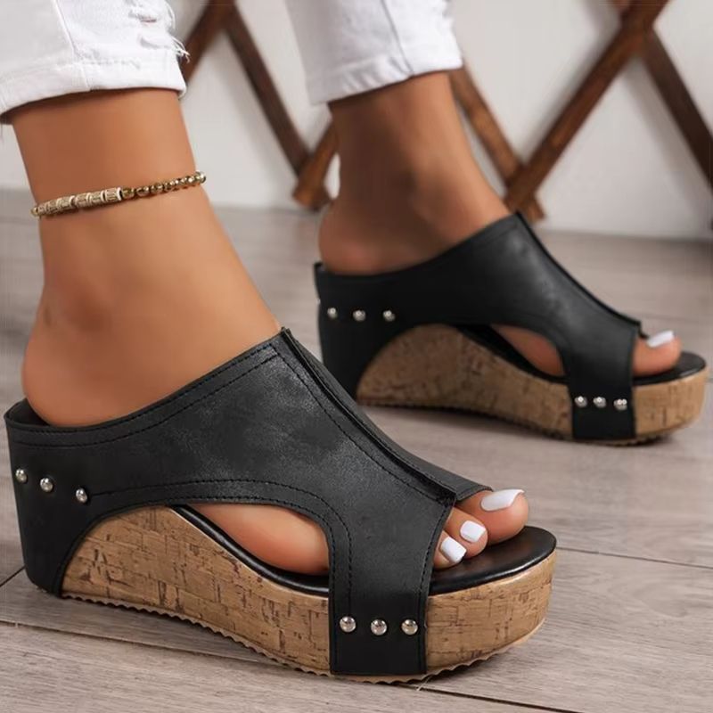 Women's Peep Toe Wedge Sandals Platform High Heel Summer Shoes black 39(us 7.5)