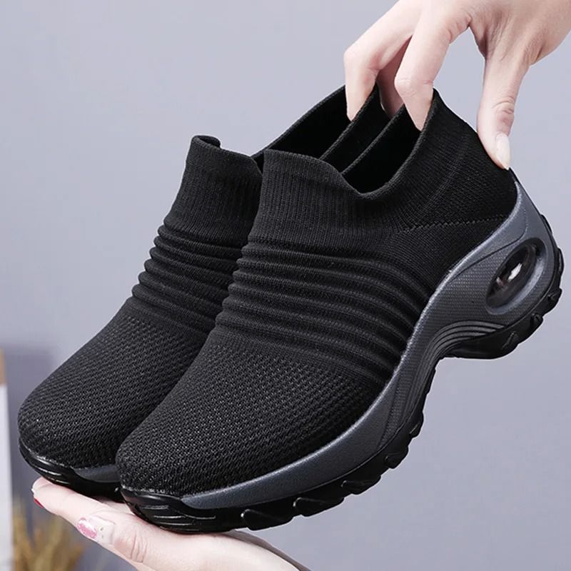 Womens Breathable Mesh Platform Walking Sneakers Lightweight Casual Footwear us 7 black gray