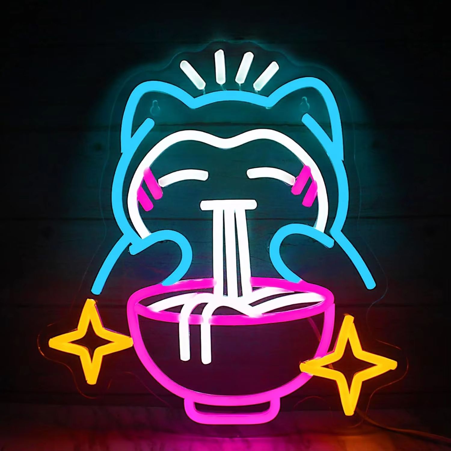 Cute Pokemon Bear Ramen Neon Sign Blue Dimmable LED Light For Home, Bar & Japanese Noodle Shop Decor 35x33cm