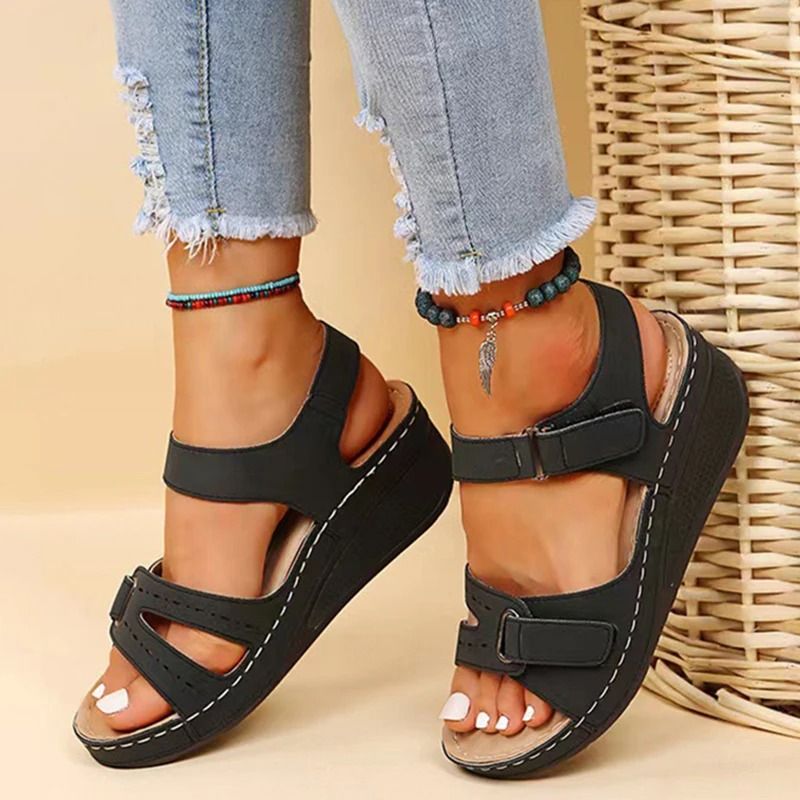 Women's Elegant Summer Wedge Sandals For Casual And Party Wear black 6