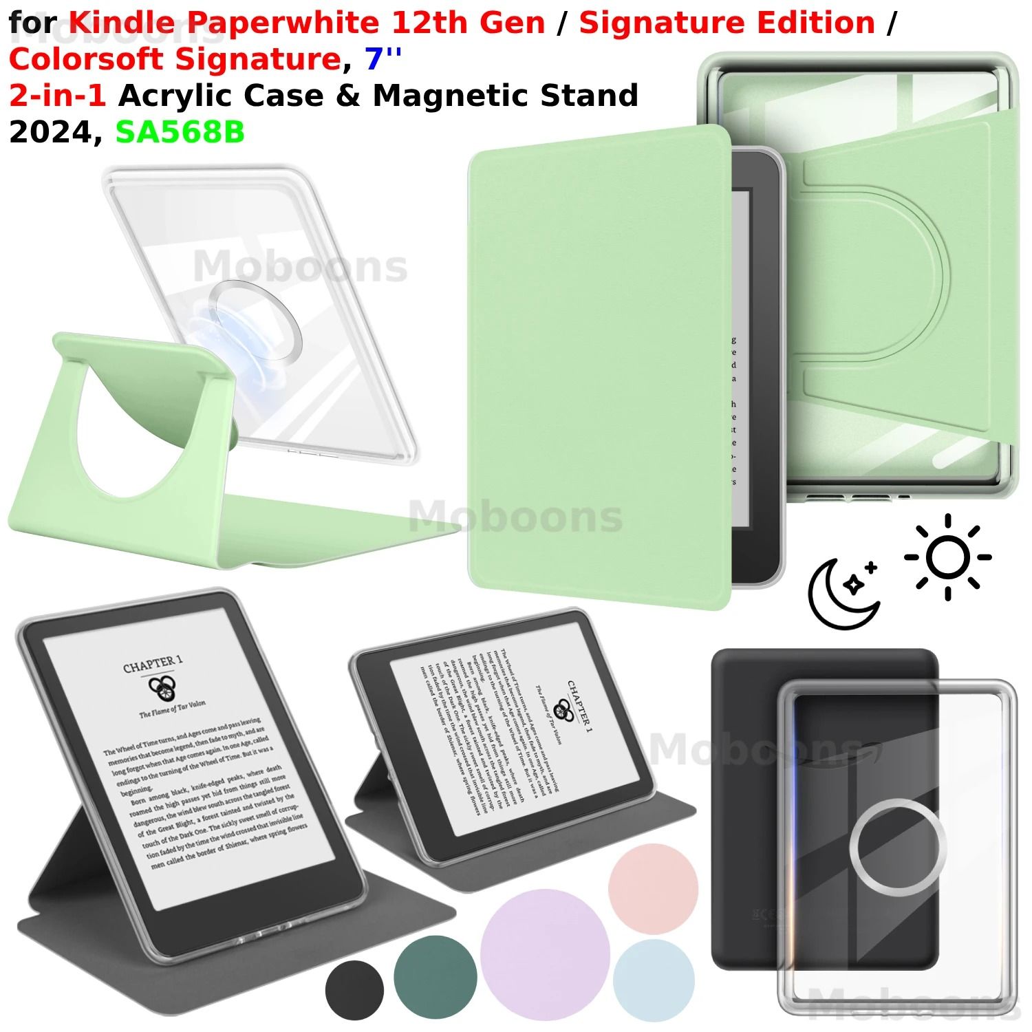 Kindle 12th Gen 2024 Case Magnetic Stand 360 Degree Rotation Detachable For Colorsoft Signature Edition dark Blue