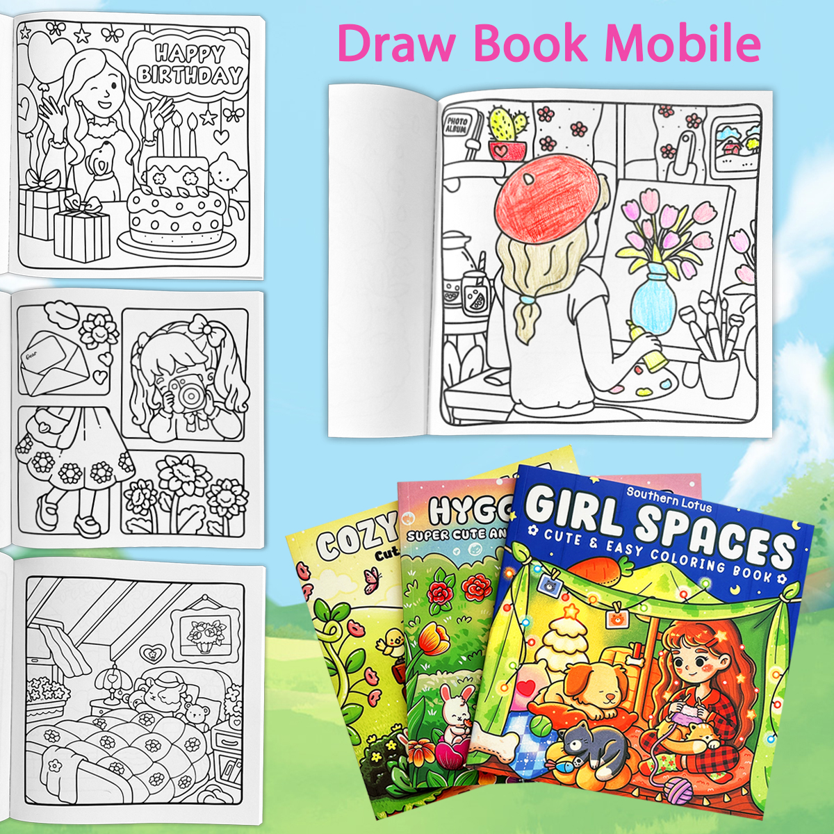 Girls Themed Colouring Book, A Comfortable Space To Paint, Picture Book Mobile, Childrens Coloring Book 2