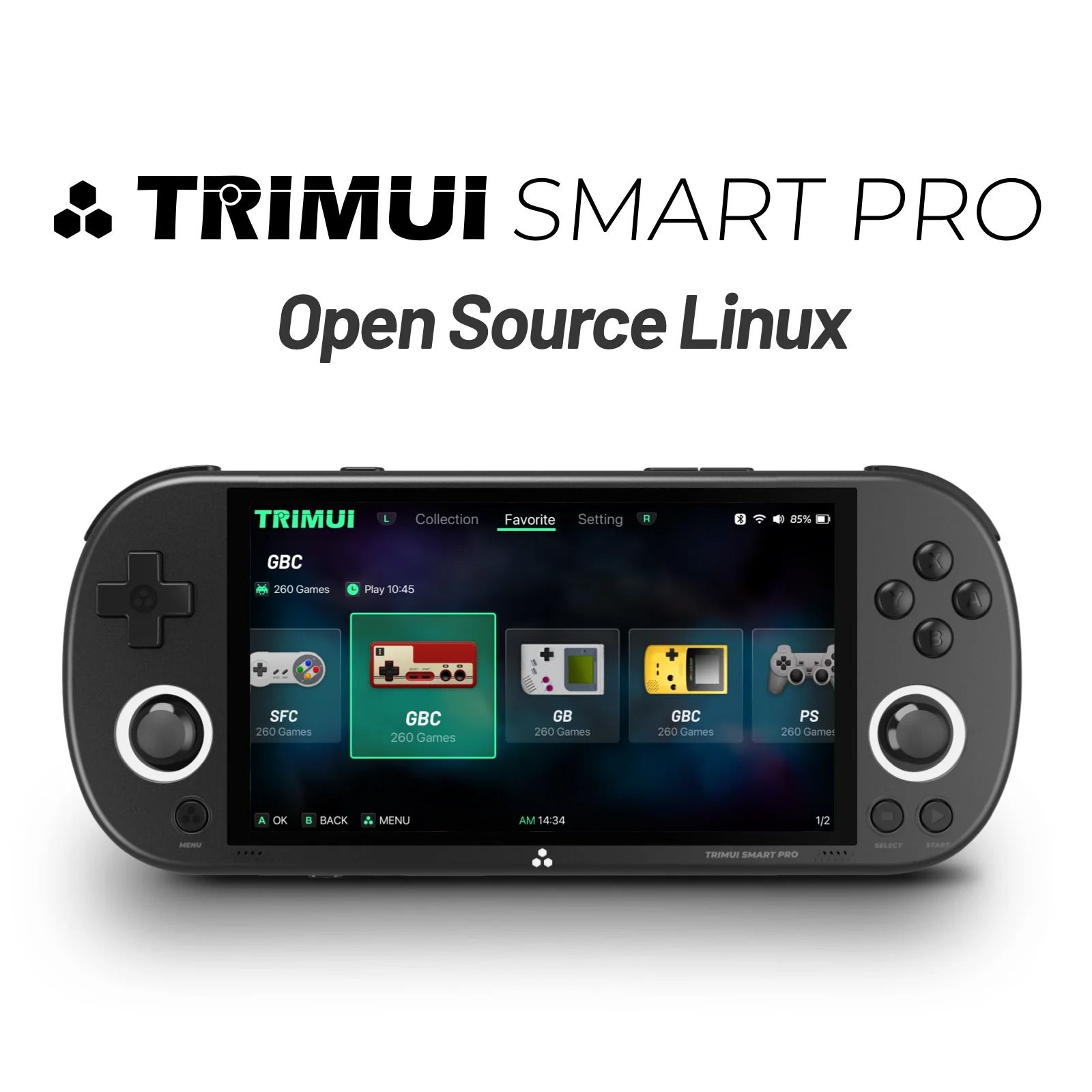 Trimui Smart Pro Handheld Game Console With 4.96 Inch IPS Screen And RGB Lighting 64 Gb black