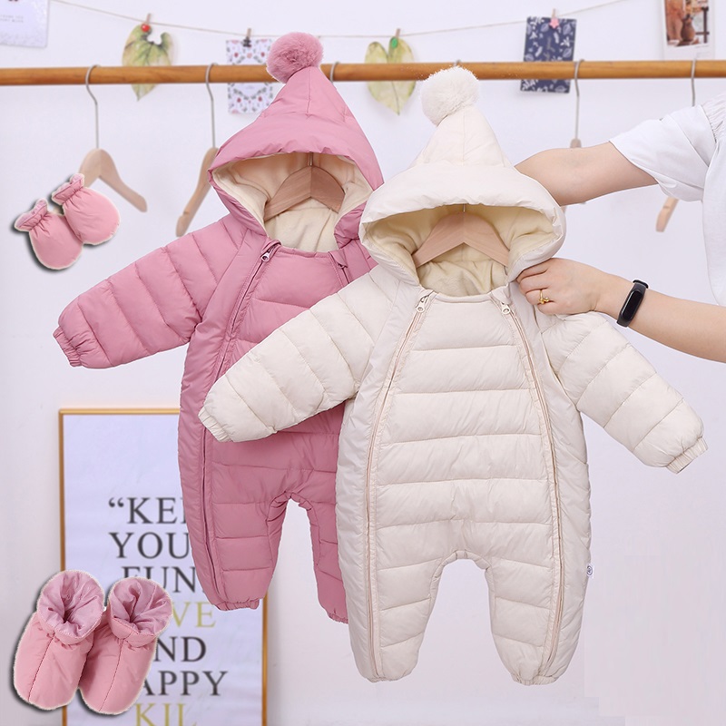 Plus Velvet Hooded Newborn Baby Jumpsuit Warm Snowsuit For Baby Boys, Toddler Snow Suit Baby Girl Cotton Overalls Romper pink 18 24m 100