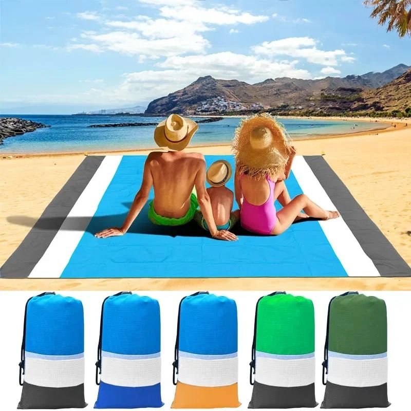 Waterproof Pocket Beach And Picnic Mat orange White Blue 200cm X 140cm