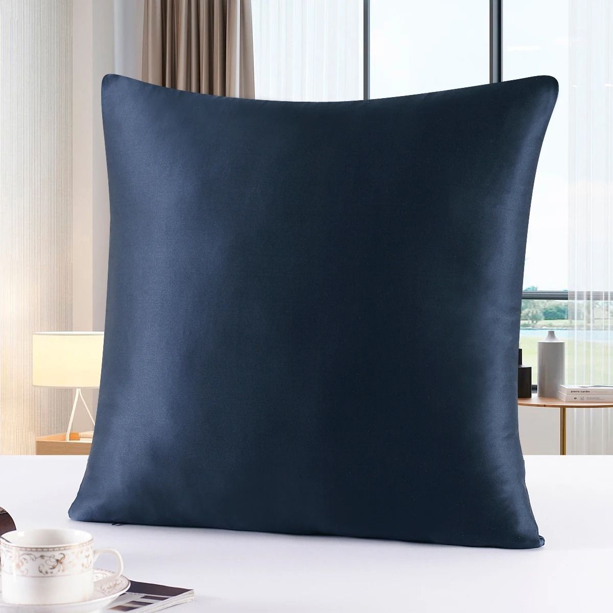 Pure Silk Pillowcase With Zipper Closure Soft Luxury Pillow Cover 80 X 80 Cm light Blue