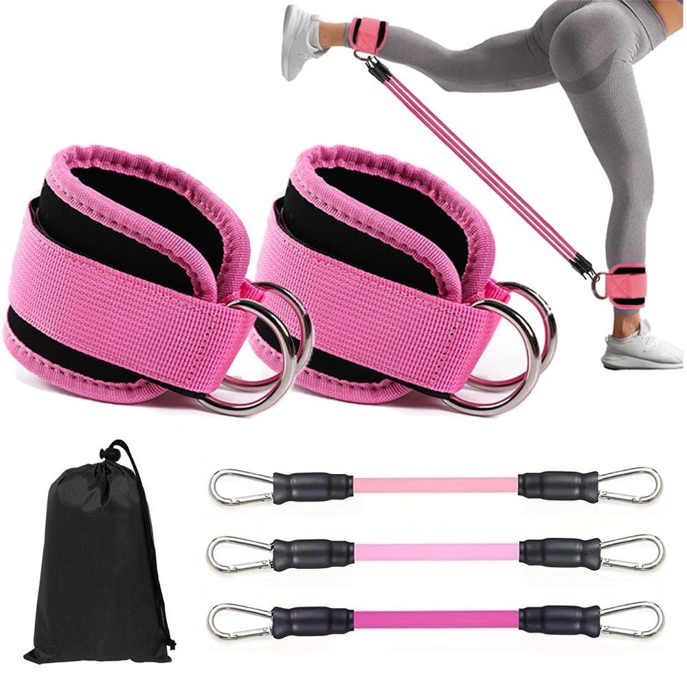 Ankle Straps Resistance Bands Set For Fitness And Workout Training 5pcs All Black Set