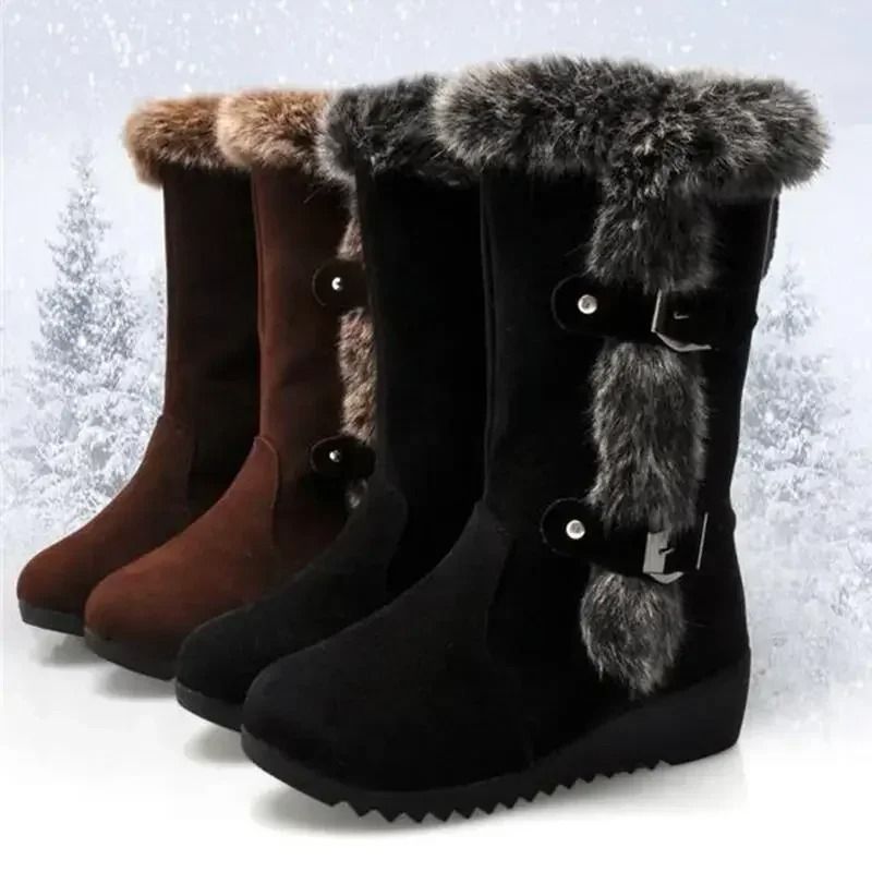 Womens Warm Wedge Winter Boots With Faux Fur black 10