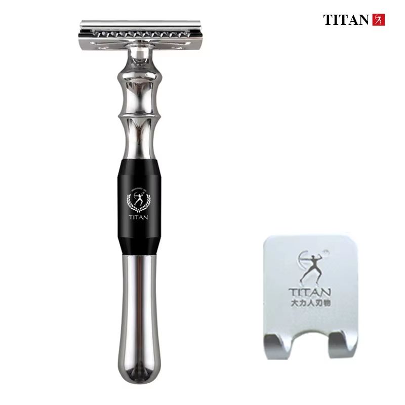Titan High Quality Safety Razor For Men Metal Handle Shaving Razor With Replaceable Blades r black Set010