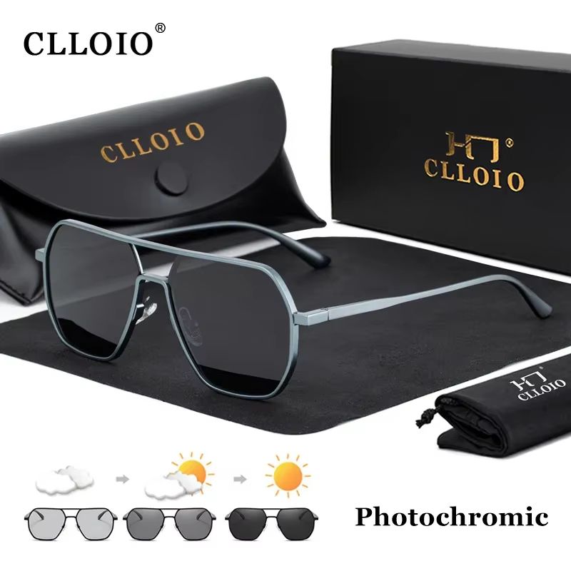 Aluminum Photochromic Sunglasses Polarized Anti Glare Chameleon Glasses For Men & Women black black glasses With Box