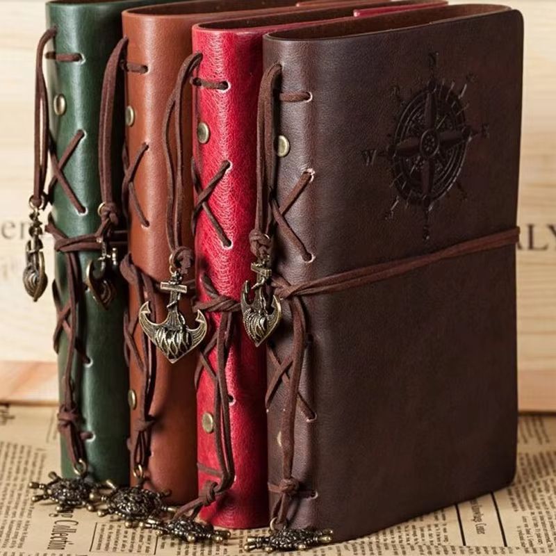 Vintage Leather Spiral Notebook Journal Retro Traveler Diary With Refillable Pages blue medium 130x185mm
