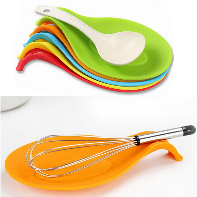Silicone Spoon Rest Mat Holder For Kitchen Utensil Supplies, Gadgets Multipurpose Tray, Non Slip Tableware Accessories green
