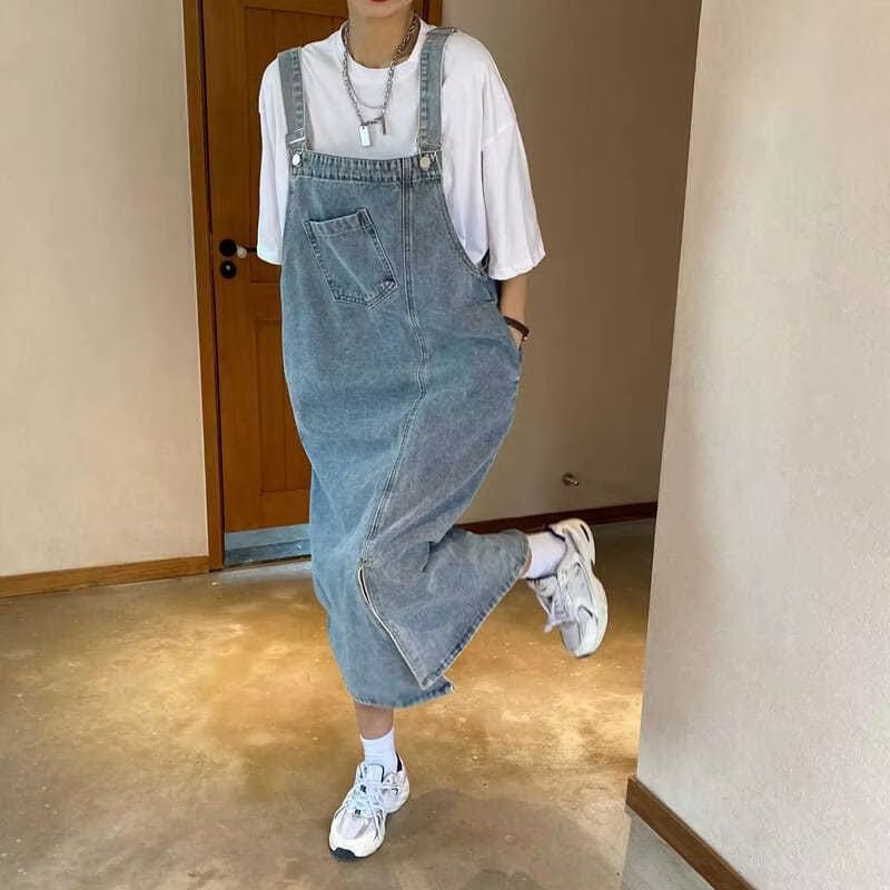Women's Casual Denim Overall Dress Sleeveless Summer Loose Fit Jean Slip Dress light Blue s