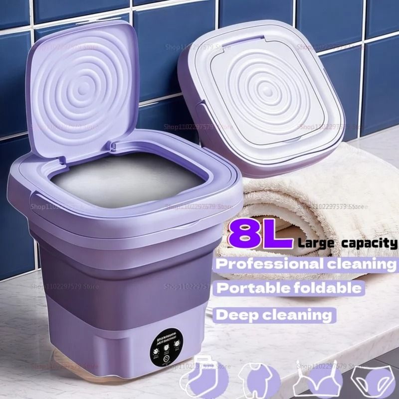 Smart Folding Washing Machine Large Capacity Portable Laundry Cleaner For Home And Dorm Use purple au Plug