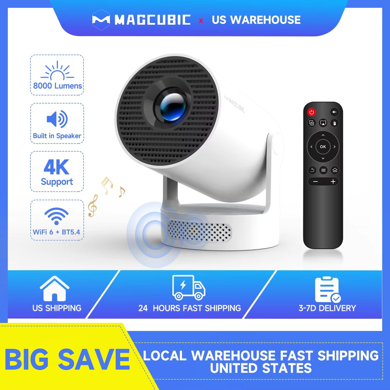 Magcubic HY300 Pro+ 4K Smart Projector 8000 Lumens Android 11 WiFi 6 Home & Outdoor Theater hy300 Pro New white us Plug