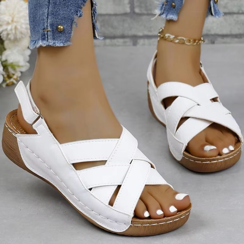 Women's Casual Wedge Sandals Lightweight Summer Heels For All Day Comfort white 38(us 7)