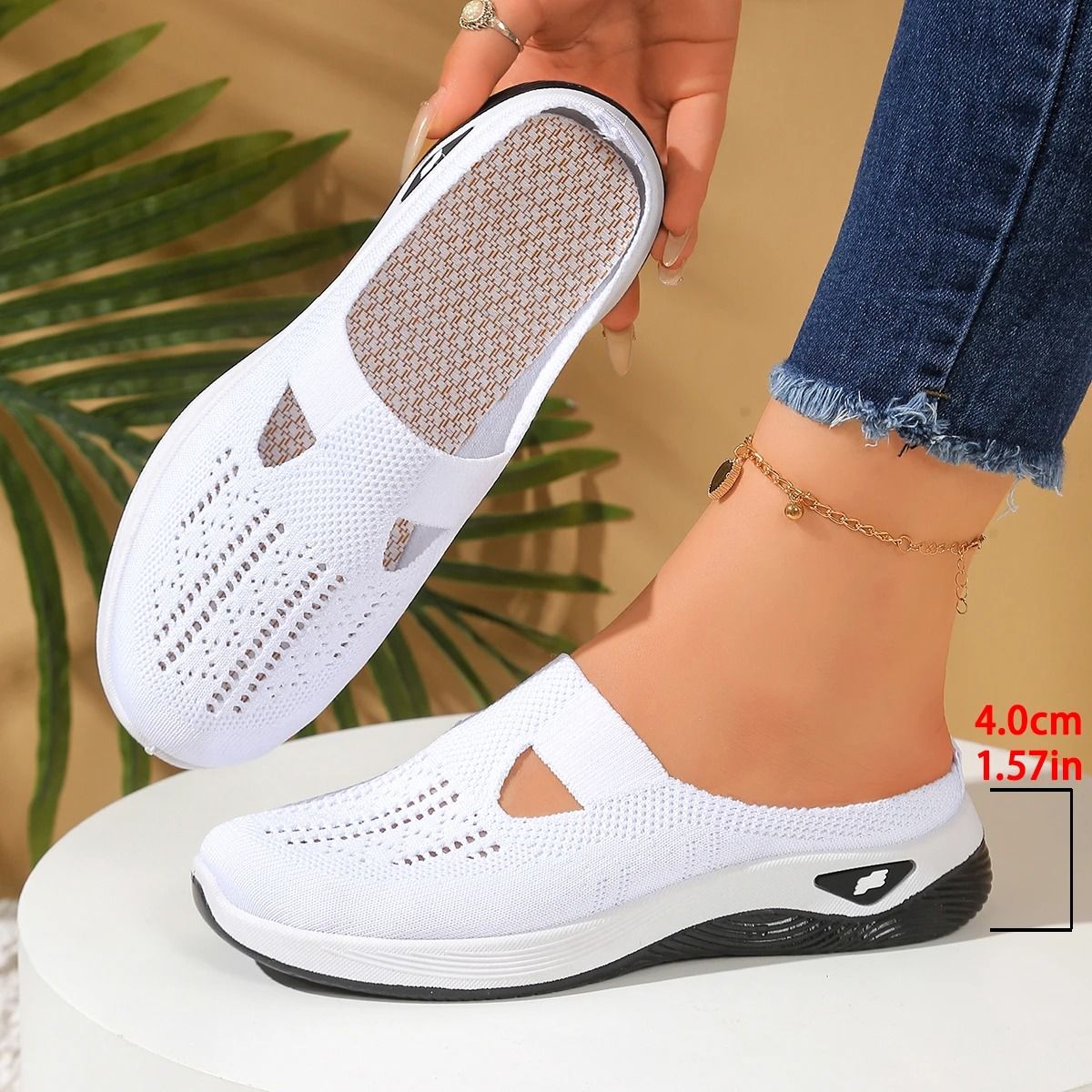 Women Summer Slip On Half Slippers With Vent Comfortable Home Shoes 6.5 beige