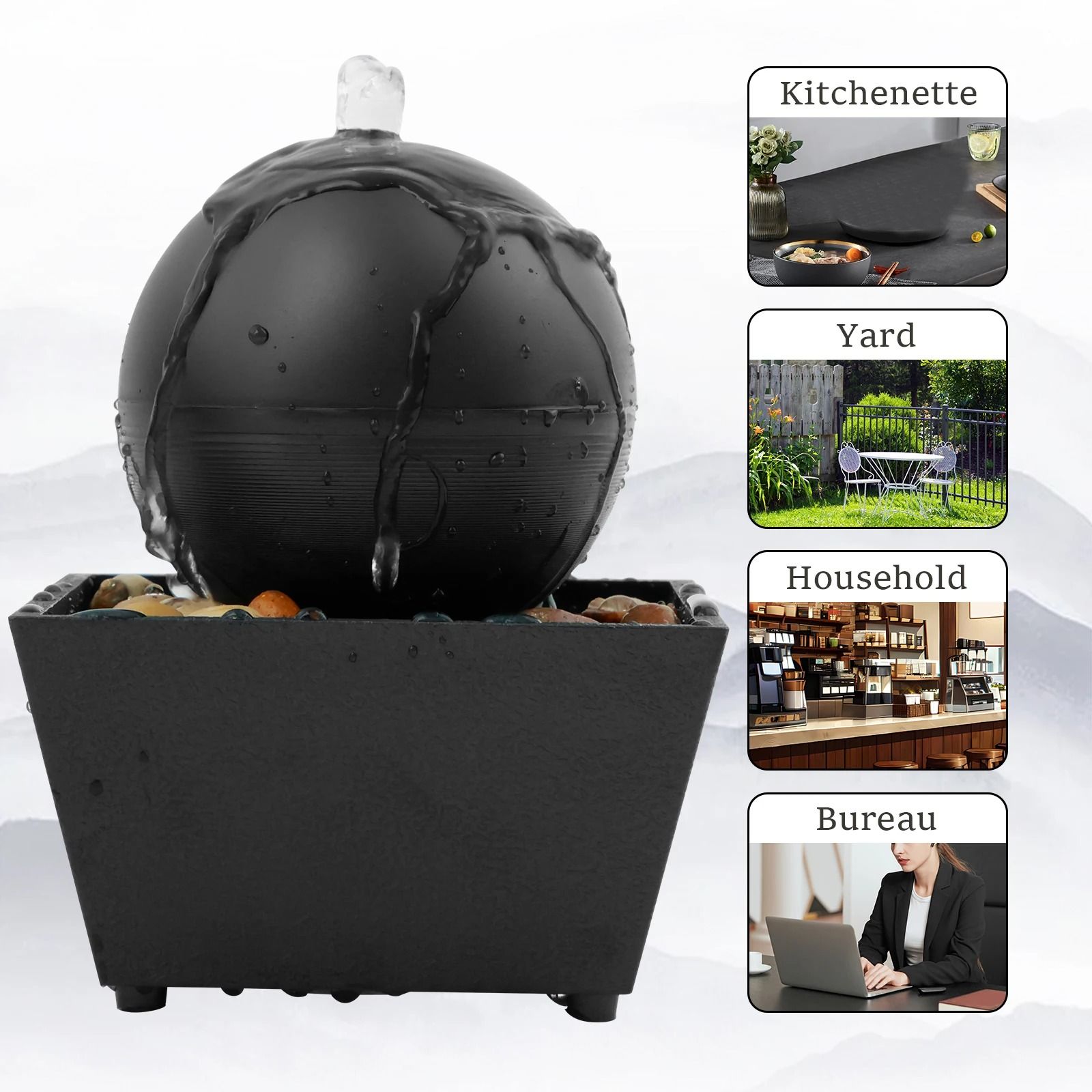 Tabletop Fountain With Light Battery USB Operated Mini Indoor Water Fountain light Blue