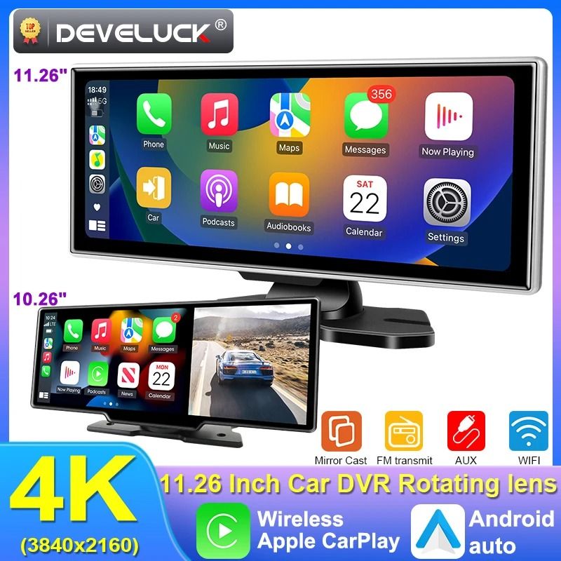 10 And 11.26 Inch Dash Cam With 4K DVR Wireless CarPlay Android Auto GPS Navigation Dual Lens 64 Gb 10.26 In Rear Cam