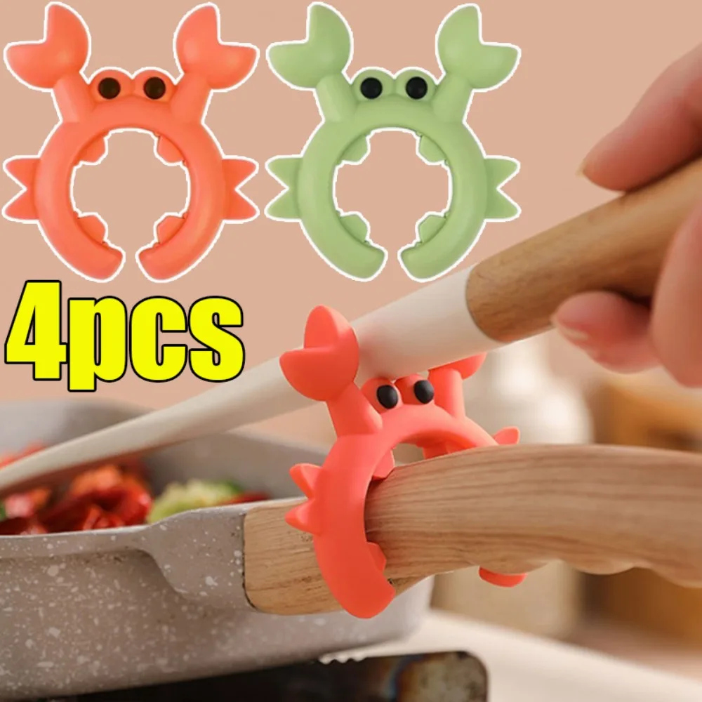 4 1PCS Silicone Spatula Rack, Small Crab Anti Scalding Pot Clip, Universal Spoon Holder Clip, Overflow Shovel Rack green 4pcs