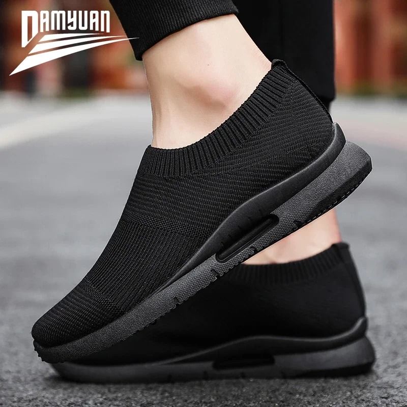 Men Casual Running Sneakers Lightweight Breathable Slip On Shoes 10 black