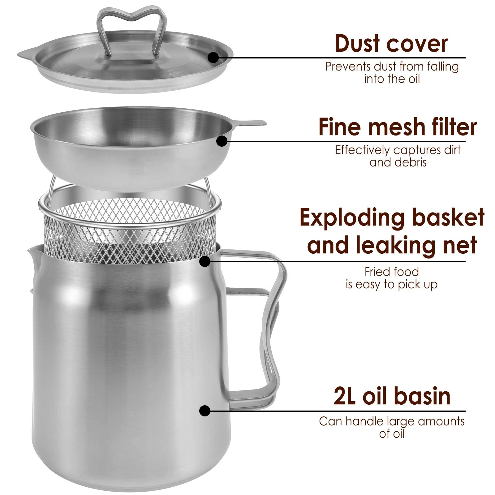 Stainless Steel Oil Strainer Pot With Mesh Basket 2L 1.5L d 2 L