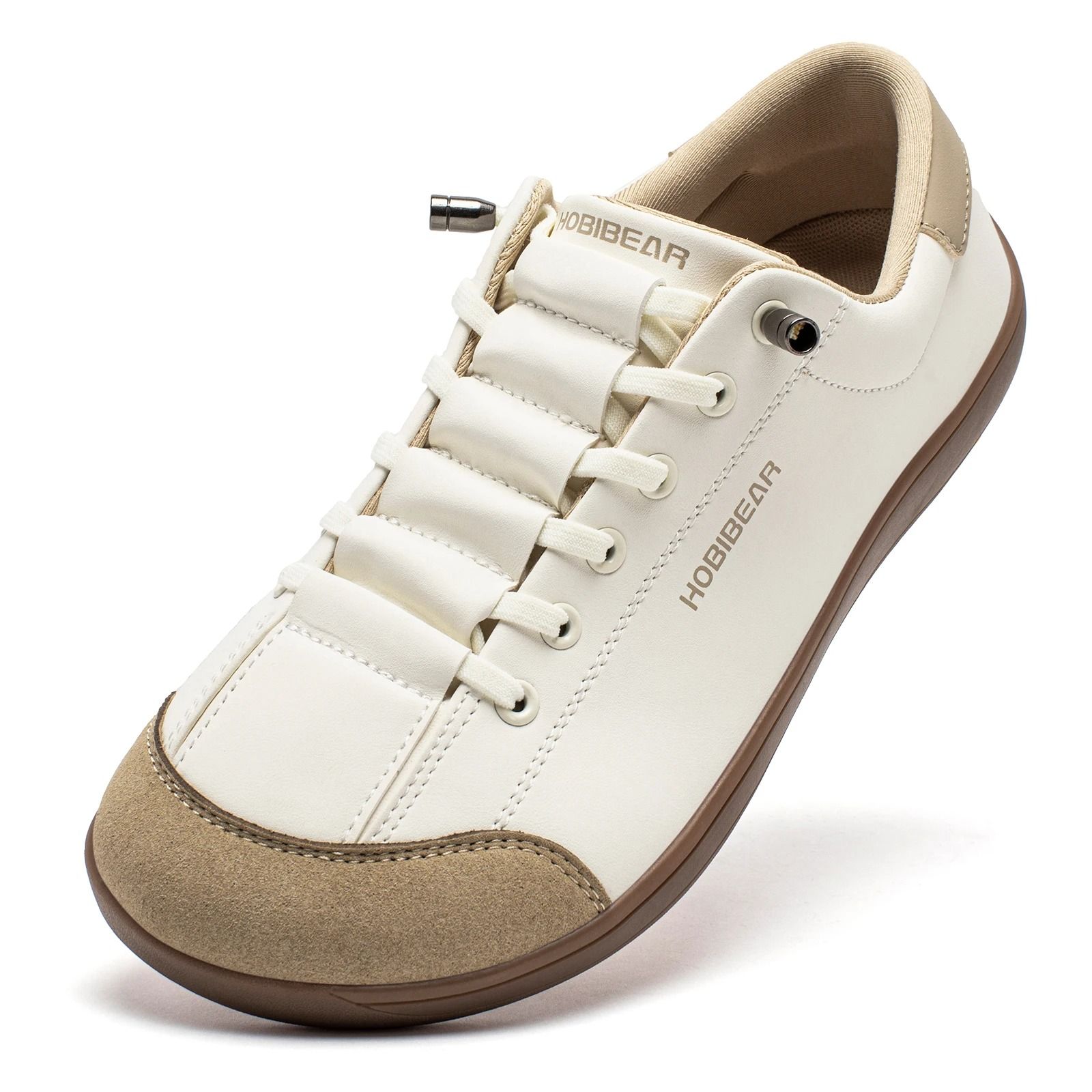 Unisex Wide Toe Barefoot Leather Sneakers With Adjustable Fit Slip On Design For Walking And Casual Minimalist Comfort us 11 beige brown