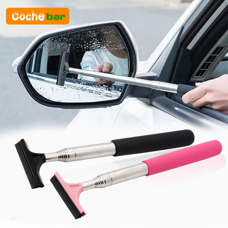 Auto Rearview Mirror Cleaner, Car Glass Mist Wiper Tool, Telescopic Handle Scraper Brush, Car Cleaning Accessories blue