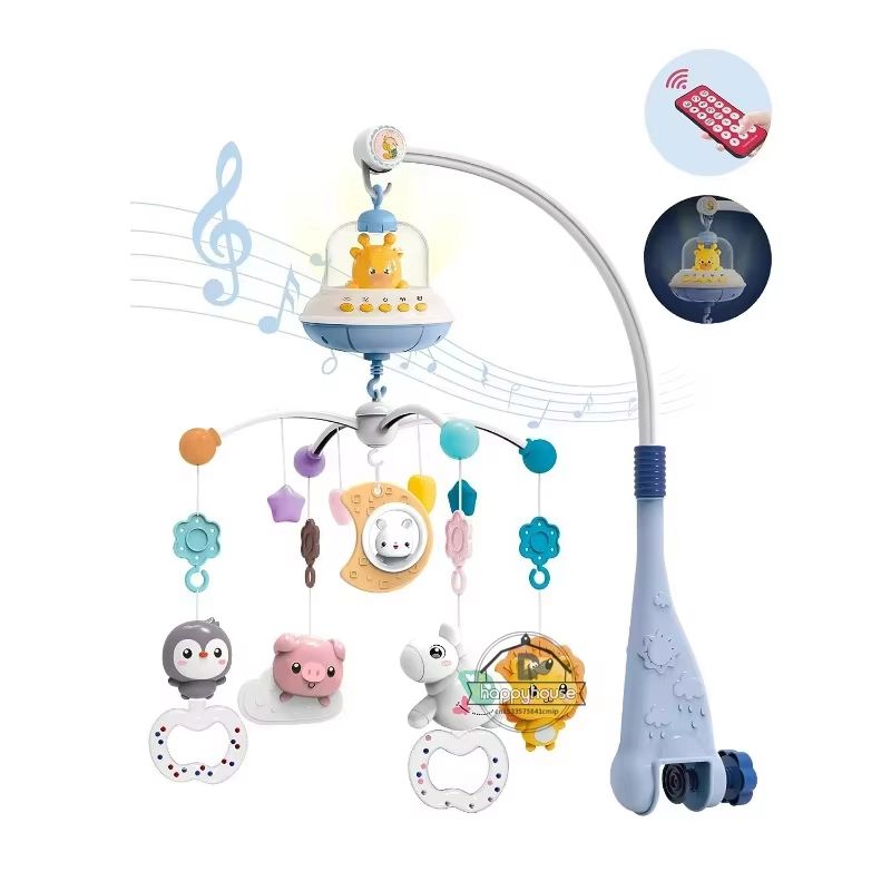 Musical Baby Crib Mobile With Lights & Music Projection Remote Controlled Infant Crib Toy 66823 blue