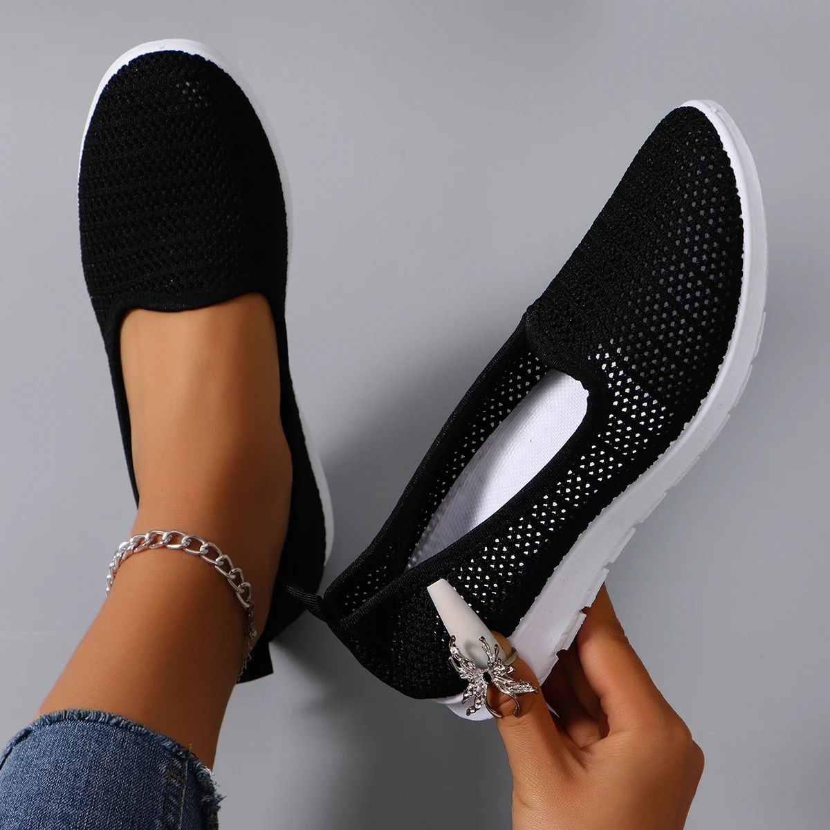 Women Summer Breathable Mesh Flat Sneakers Lightweight Casual Shoes us 8 white
