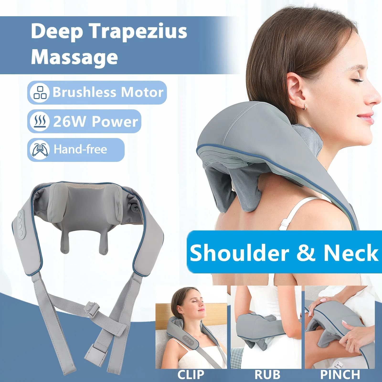 Neck And Shoulder Massager Wireless Back Kneading Massage Shawl 26w white