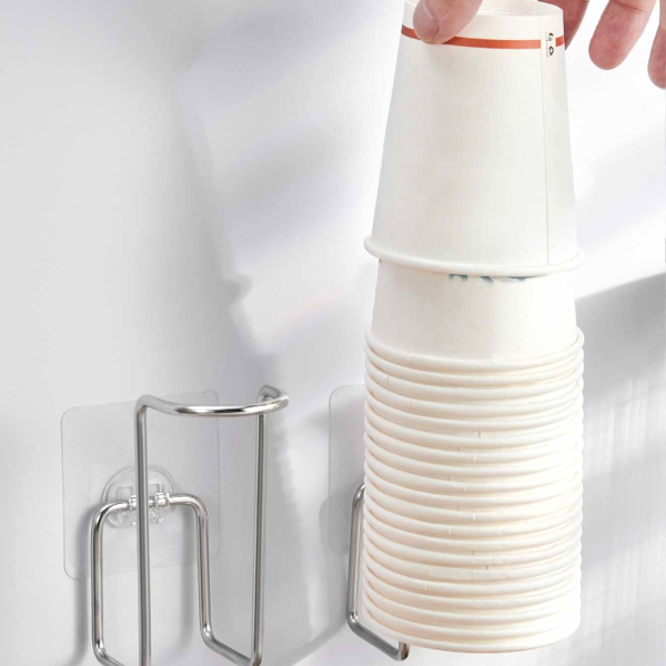 Disposable Paper Cup Storage Rack, Punch Free Wall Mounted Stainless Steel Water Cup Storage Holder For Kitchen Style A