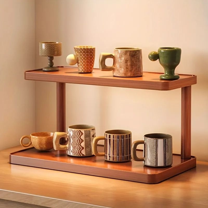 2 Tier Wooden Countertop Storage Rack Organizer large (15.7 5.5 5.7 In)