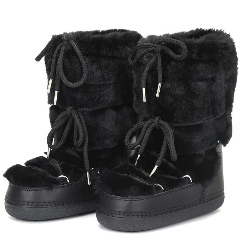 Womens Winter Snow Boots Fur Lined Waterproof Platform Ski Boots us 6.5 black Long