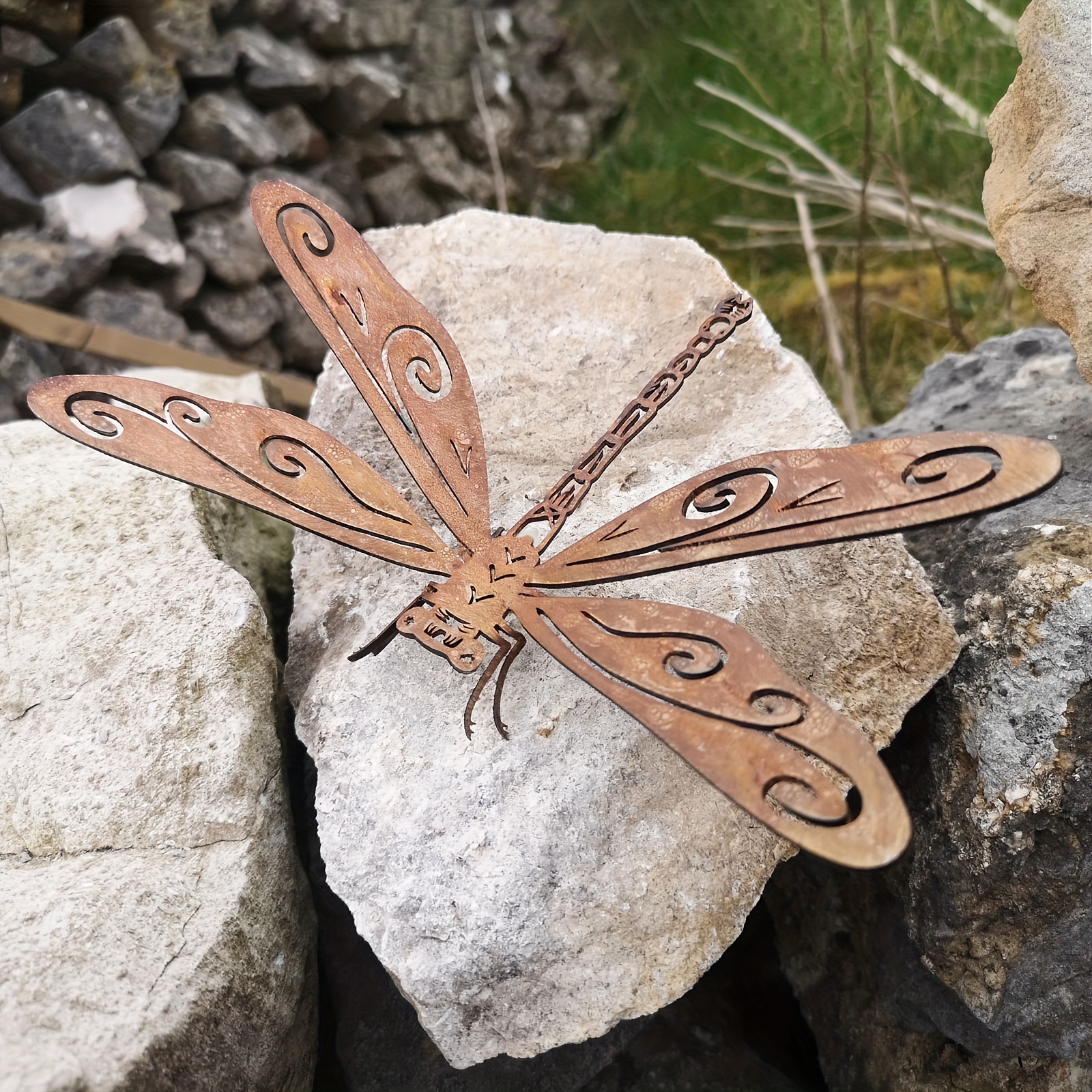 Rustic Metal Dragonfly Sculpture, Natural Rust Outdoor Garden Decor, Handmade Insect Ornament Rustic Metal Dragonfly Sculpture, Natural Rust Outdoor Garden Decor, Handmade Insect Ornament