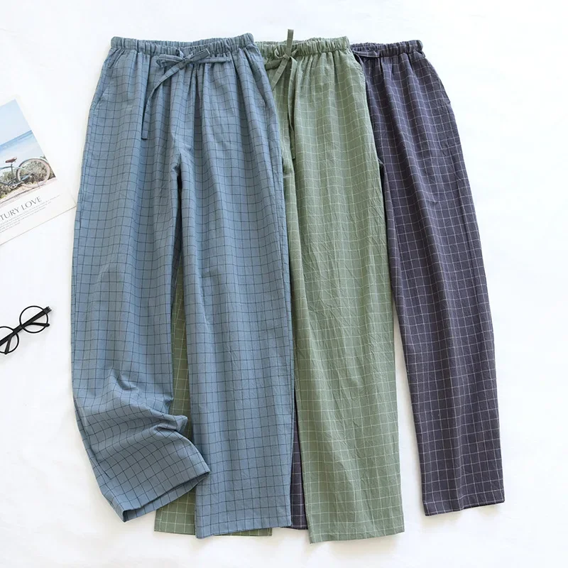 Men's Plaid Pajama Pants, Cotton, Loose Fitting, Long Trouser For Spring And Summer, Plus Size 6 l