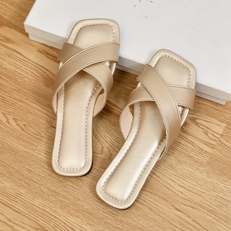 Women Soft Shoes, Summer Sandals, Party Shoes, Breathable Slides, Female Slippers gold 36