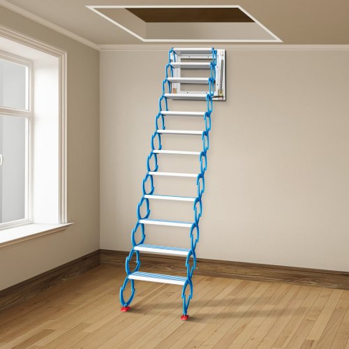 Alloy Attic Access Ladder, Blue Pulldown Attic Stairs, Wall Mounted Folding Stairs For Attic (9.8 Ft Height, 660 Lbs Alloy Attic Access Ladder, Blue Pulldown Attic Stairs, Wall Mounted Folding Stairs For Attic (9.8 Ft Height, 660 Lbs