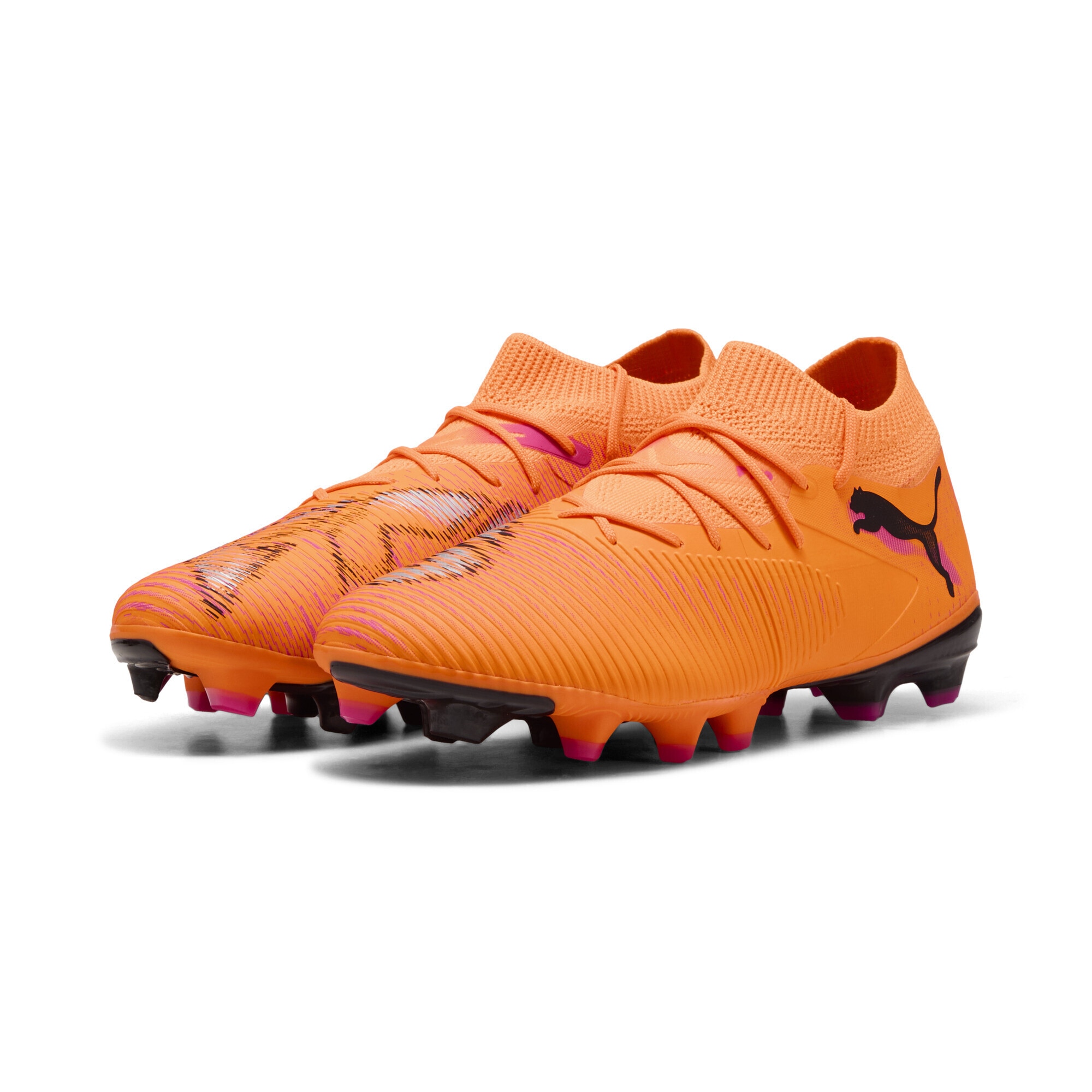 Fußballschuh PUMA "FUTURE 8 MATCH FG/AG Fußballschuhe Erwachsene", Herren, Gr. 43, heat fire schwarz ravish orange pink, Obermaterial: Textil, Synthetik; Futter: Textil, Synthetik; Innensohle: Textil; Laufsohle: Synthetik, Schuhe Fußballschuh