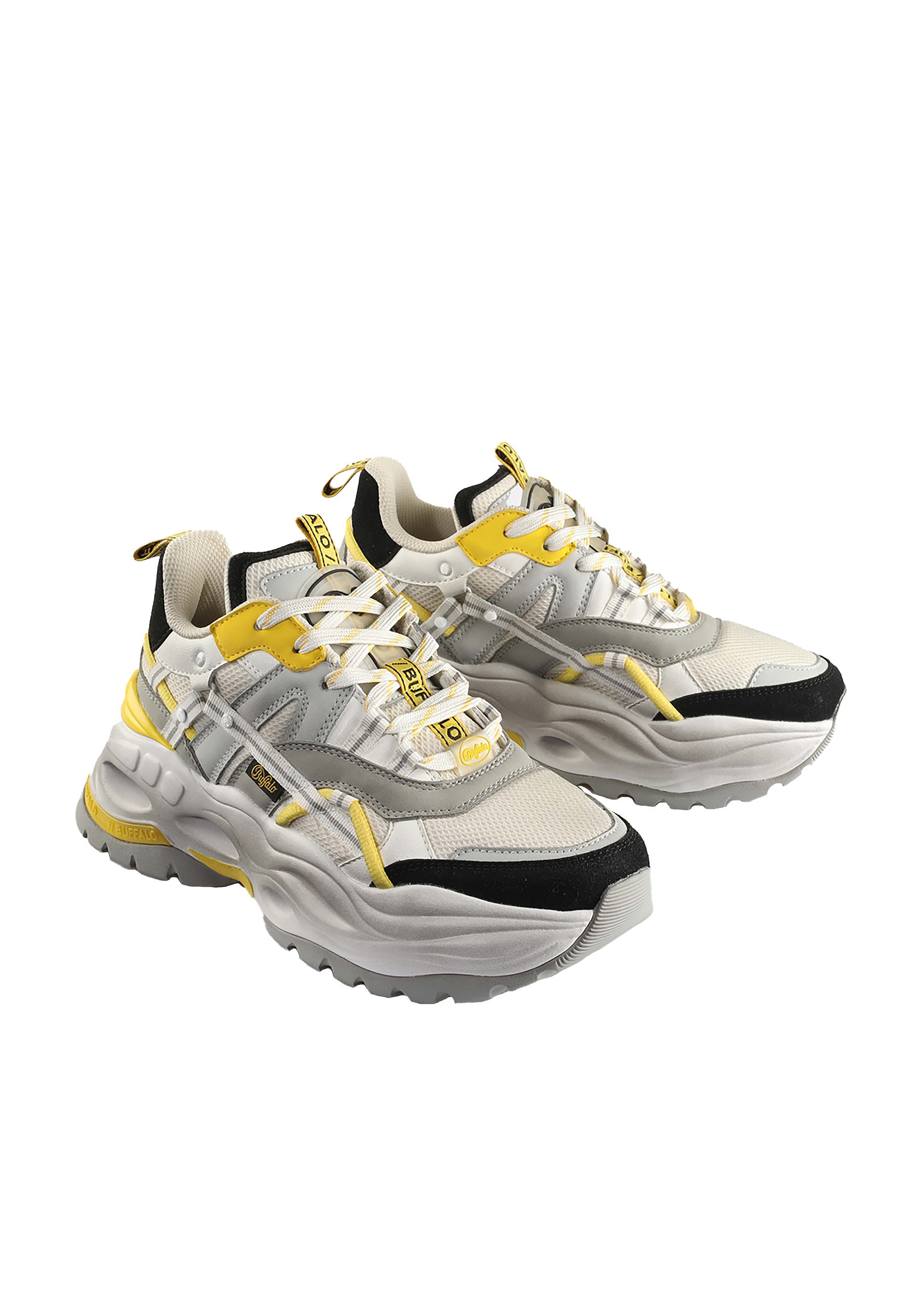 Trainingsschuh BUFFALO "Buffalo Triplet HolLow Vntg Nappa/Suede/Mesh", Damen, Gr. 40, grau, gelb, schwarz, Schuhe Image